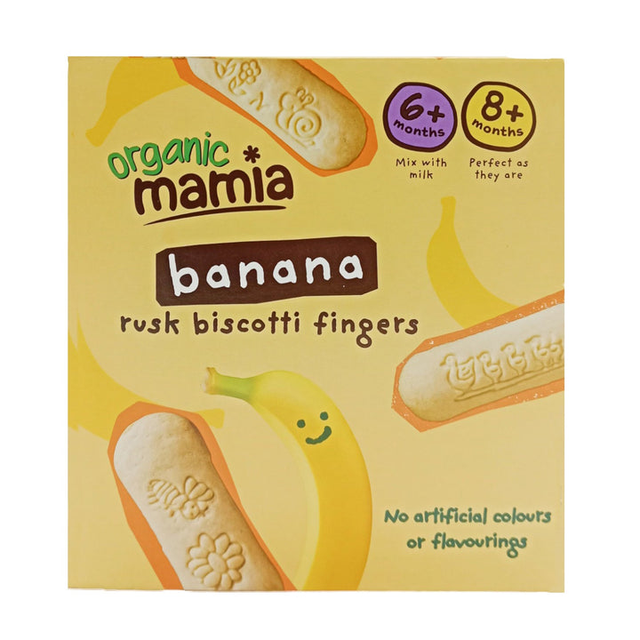 Organic Mamia Banana Rusk Biscotti Fingers for 6+ & 8+ Months Babies - 100g | Organic Teething Snack with Natural Banana Flavor | No Added Sugar or Salt