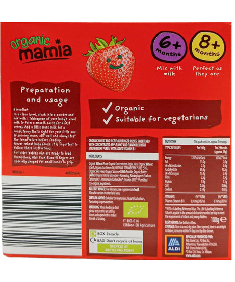 Organic Mamia Strawberry Rusk Biscotti Fingers for 6+ Months & 8+ Months Kids - 100g - MINIMEE KIDS