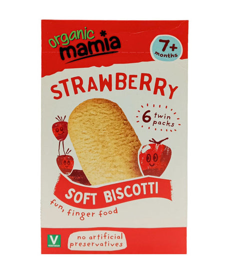 Organic Mamia Strawberry Soft Biscotti for 7+ Months - 120g | Pack of 6 Biscuits