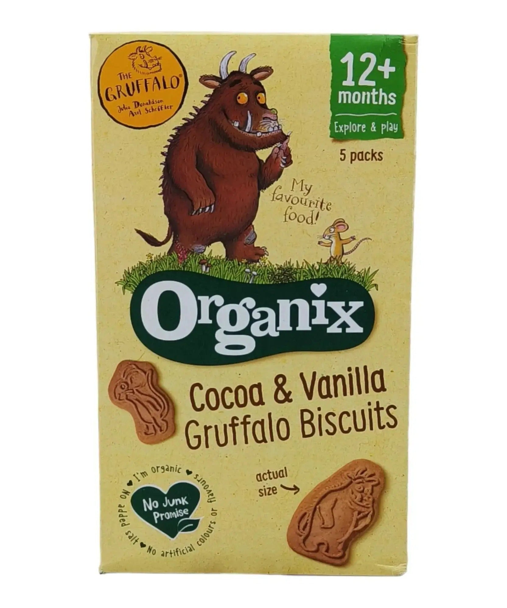 Organix Cocoa & Vanilla Gruffalo Biscuits For 12+ Months - 100g |  5 Packs in the Box - MINIMEE KIDS