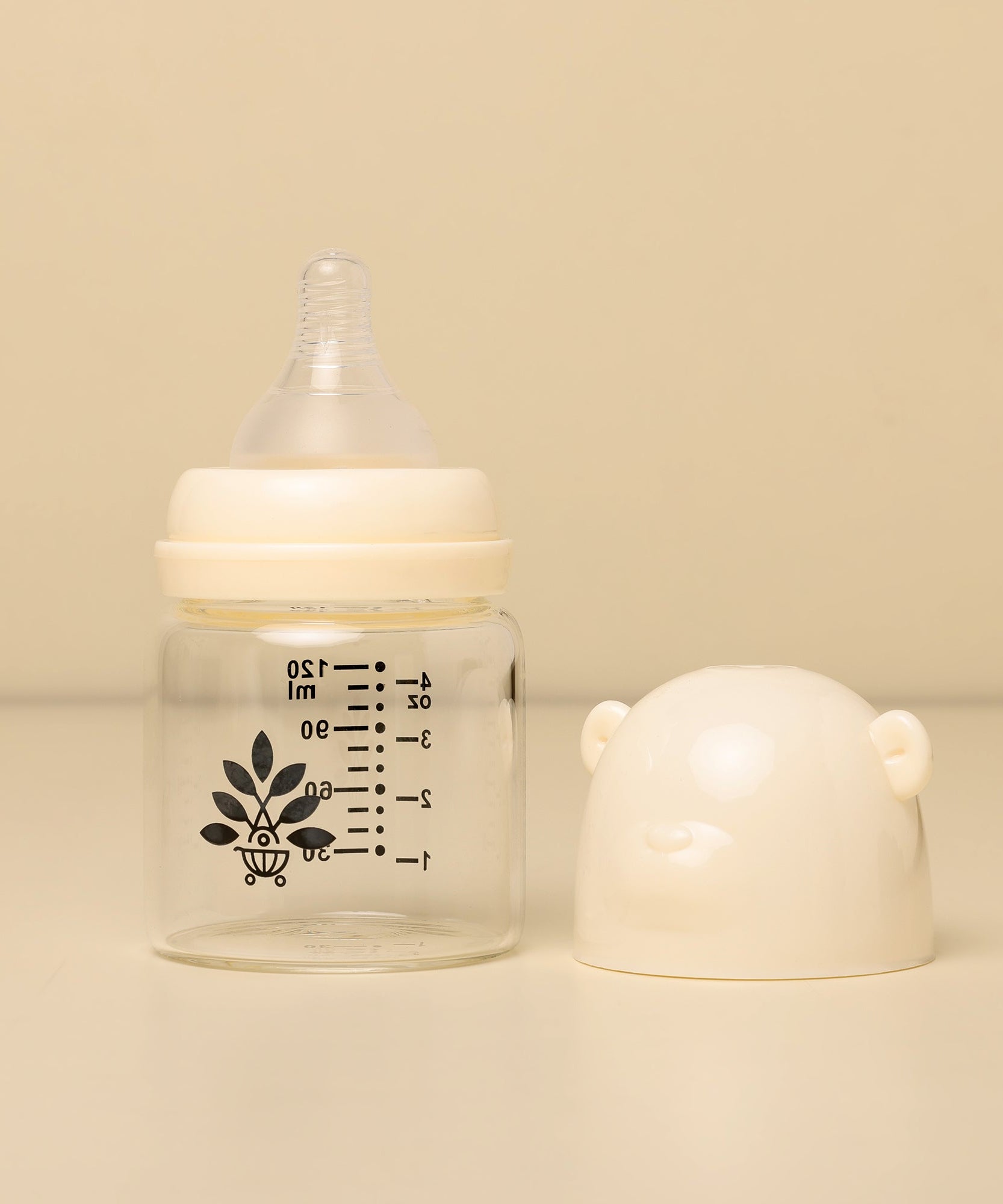 Baby Forest Palan Poshan Baby Glass Feeding Bottle – 120ml Newborn Anti-Colic Borosilicate Glass Bottle with BPA-Free Silicone Nipple