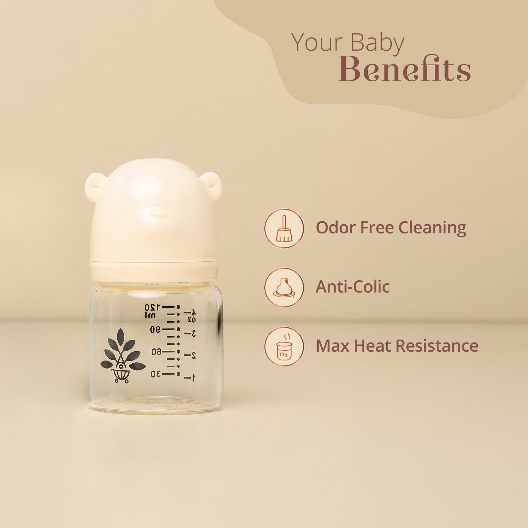 Baby Forest Palan Poshan Baby Glass Feeding Bottle – 120ml Newborn Anti-Colic Borosilicate Glass Bottle with BPA-Free Silicone Nipple