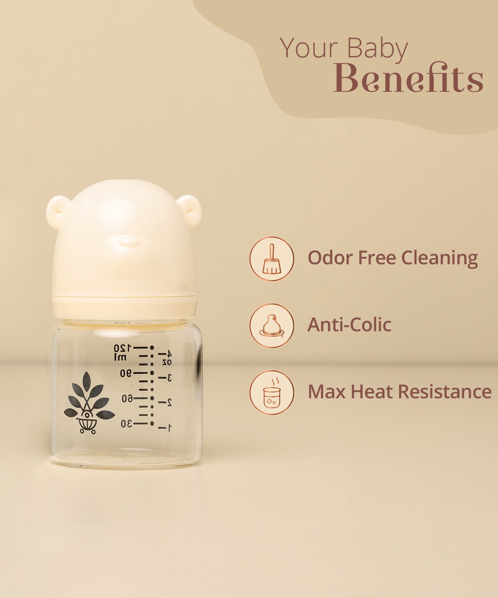Baby Forest Palan Poshan Baby Glass Feeding Bottle – 120ml Newborn Anti-Colic Borosilicate Glass Bottle with BPA-Free Silicone Nipple