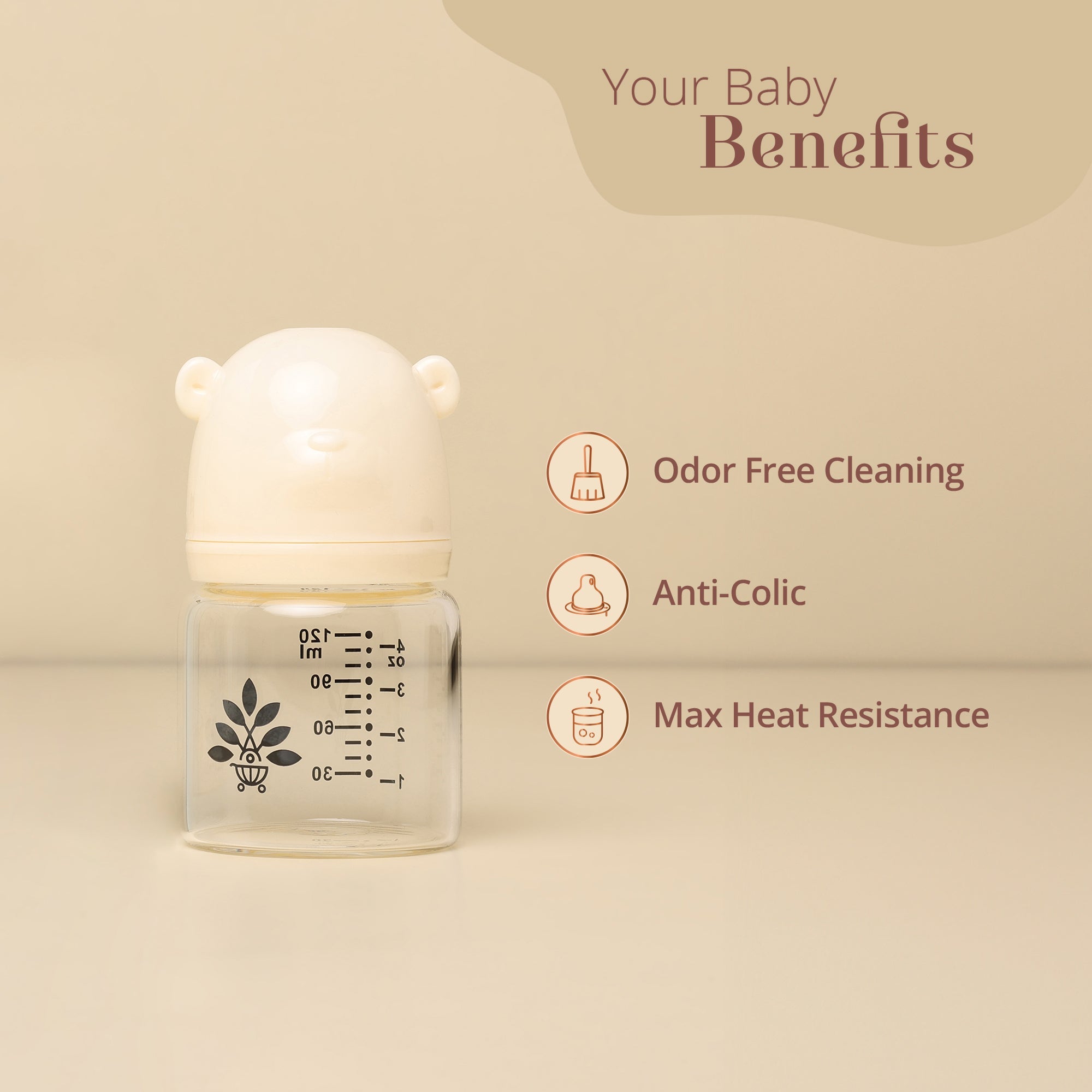 Baby Forest Palan Poshan Baby Glass Feeding Bottle – 120ml Newborn Anti-Colic Borosilicate Glass Bottle with BPA-Free Silicone Nipple