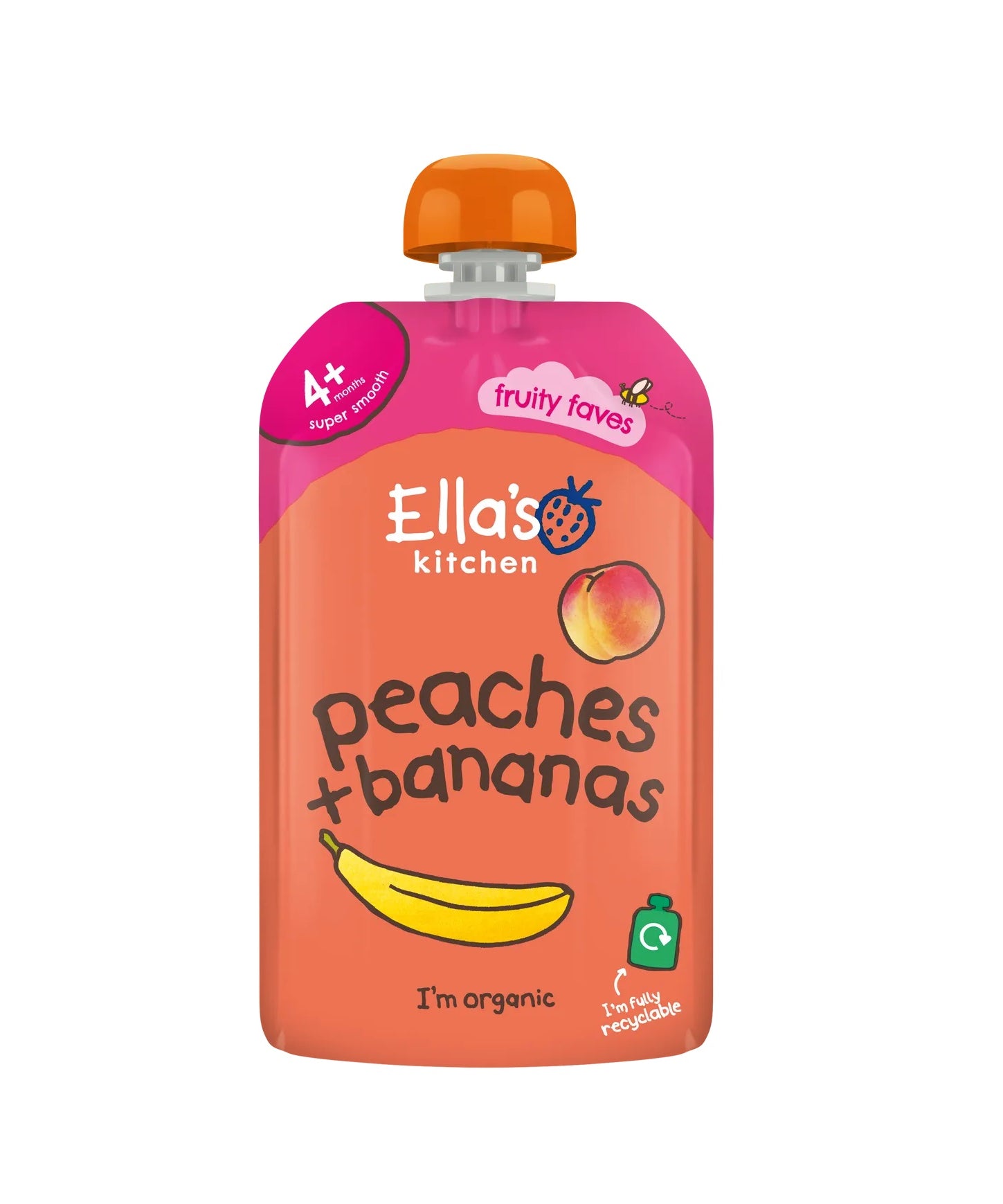 Ella’s Kitchen Organic Peaches & Bananas – Super Smooth Puree for Babies 4-6 Months – 120g – No Added Sugar, Salt, or Water – Naturally Sweet & Gluten-Free – Fully Recyclable - MINIMEE KIDS