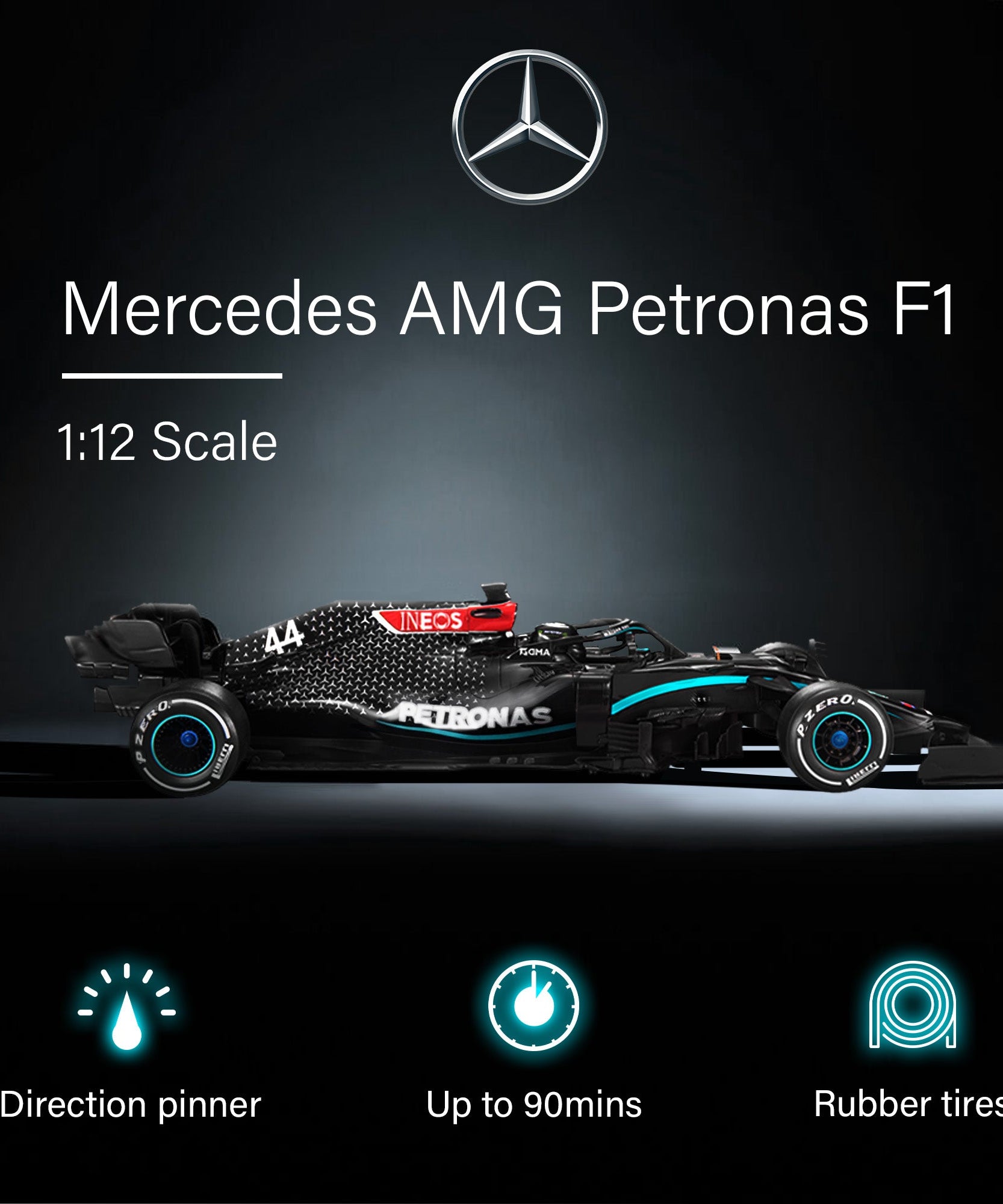 Rastar - Mercedes-AMG F1 W11 EQ Performance 1/12 Scale High-Speed Remote Control Car | Officially Licensed Formula 1 RC Racing Car with 2.4GHz Control & Realistic Detailing | AMG Petronas F1 Team Collectible Model