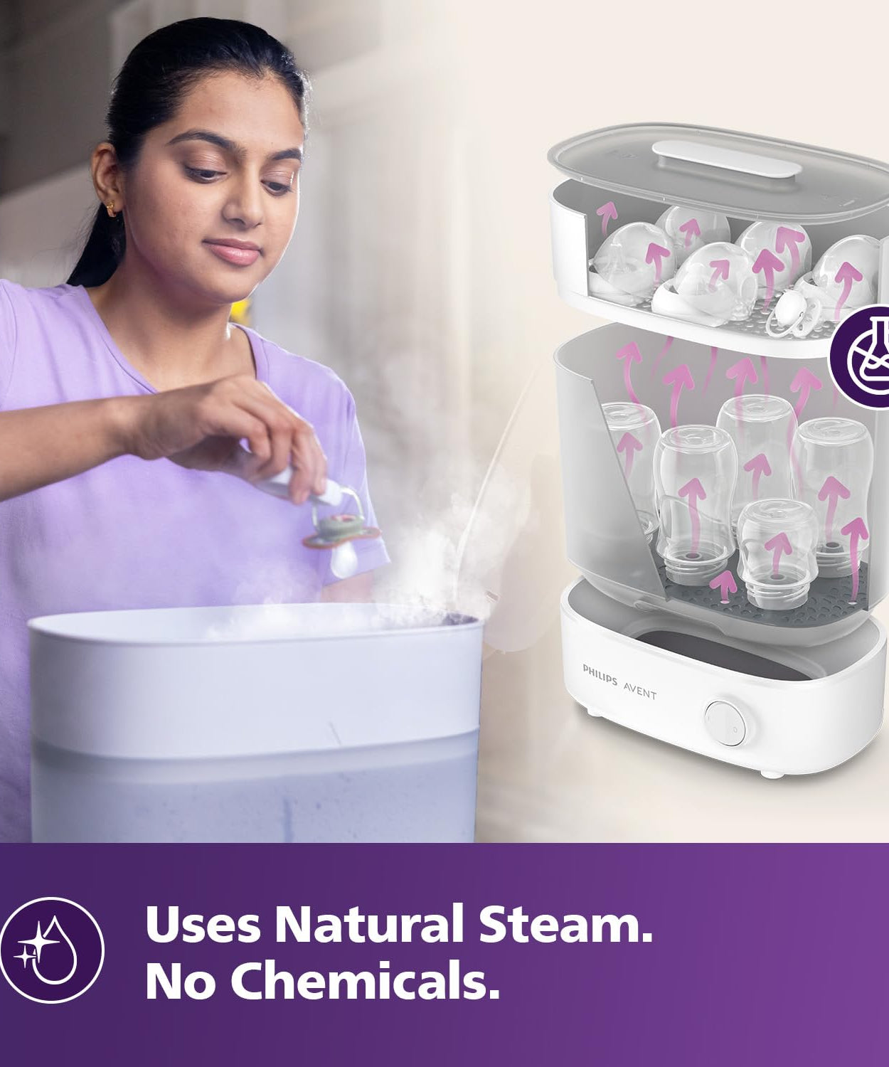 Philips Avent Advanced Bottle Steriliser | 10-Min Natural Steam Sterilisation, Sterilise & Store up to 6 Bottles