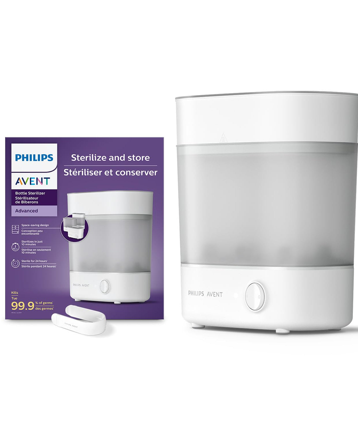 Philips Avent Advanced Bottle Steriliser | 10-Min Natural Steam Sterilisation, Sterilise & Store up to 6 Bottles