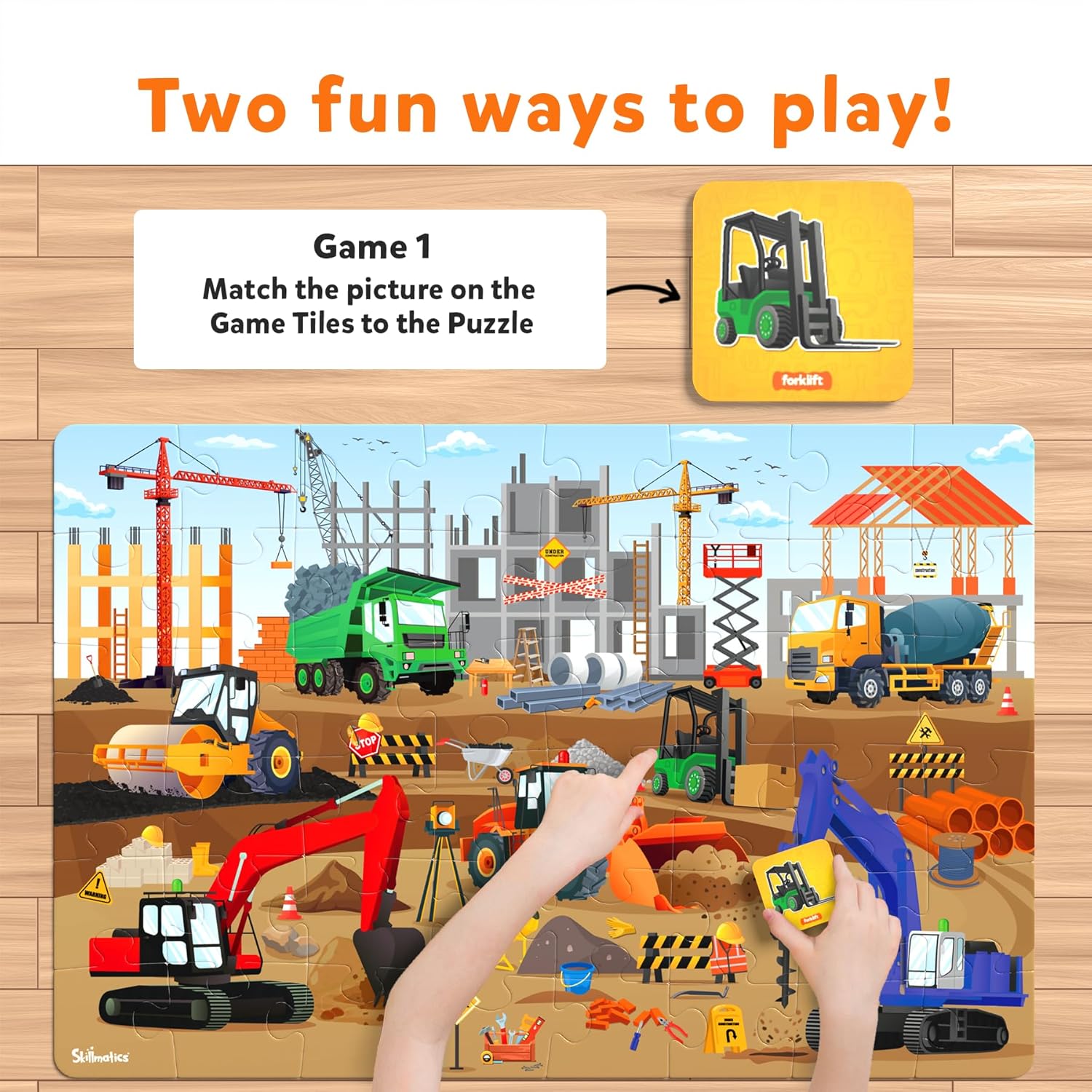 Skillmatics Piece & Play: At The Construction Site | Educational Floor Puzzle & Game for Kids Ages 3-7 | Develop Critical Skills Through Play