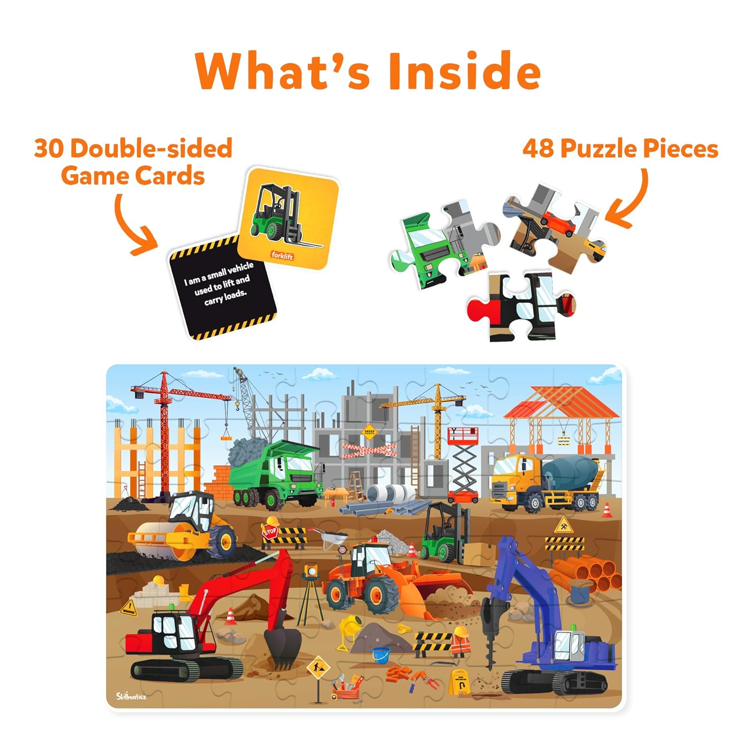 Skillmatics Piece & Play: At The Construction Site | Educational Floor Puzzle & Game for Kids Ages 3-7 | Develop Critical Skills Through Play
