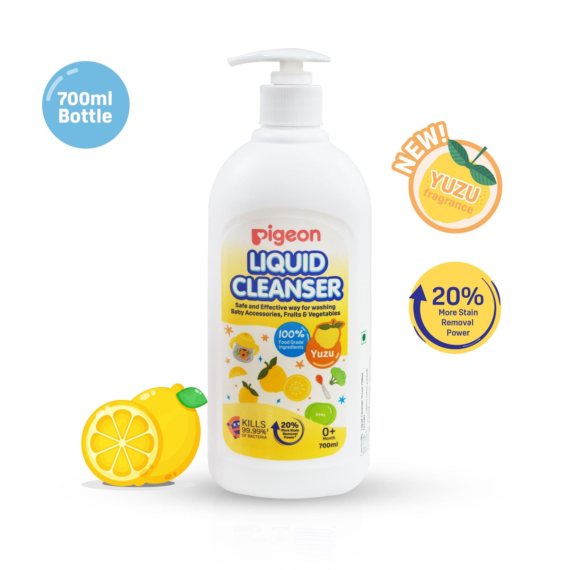 Pigeon Liquid Cleanser for Baby Bottles, Accessories, Fruits & Vegetables – 700ml | Kills 99.99% Germs | Made with 100% Food-Grade Ingredients
