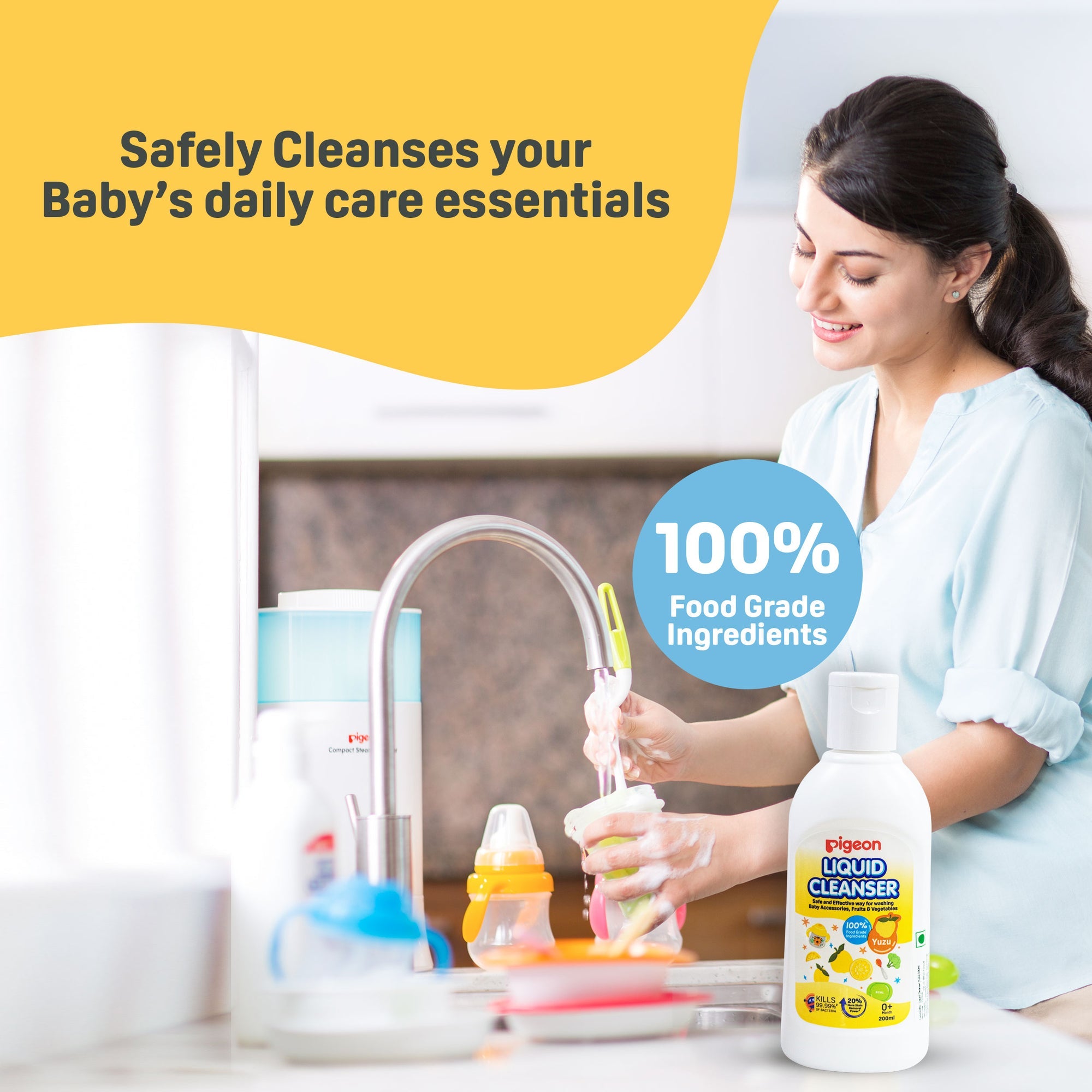 Pigeon Liquid Cleanser for Baby Bottles, Accessories, Fruits & Vegetables – 700ml | Kills 99.99% Germs | Made with 100% Food-Grade Ingredients