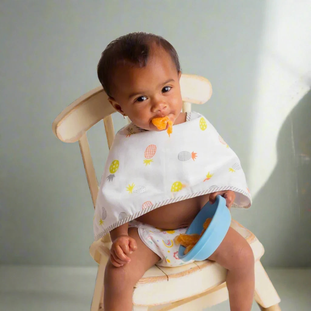 BeeLittle Pineapple Vibes Organic Muslin Burpy Bib - 100% Soft Cotton | Stylish & Absorbent Burp Cloth for Babies | 58 cm x 23 cm
