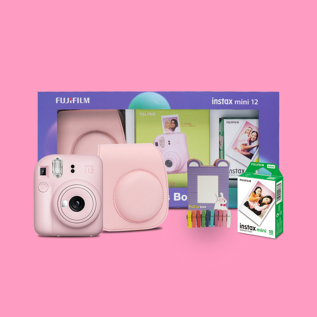 Fujifilm Instax Mini 12 Moments Forever Box Set – Instant Camera with 20 Glossy Films, Selfie Mirror, Close-Up Lens & Accessories | Includes Bunting & Carry Case | Perfect Gift for Capturing Memories