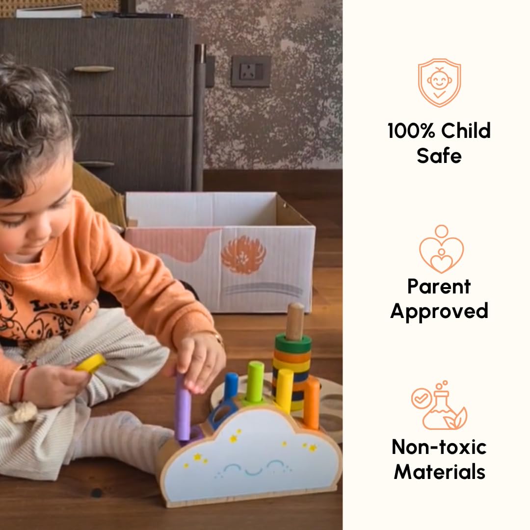 Curious Cub Wooden Pop-Up Pegs Toy, Montessori-Inspired Educational Toy for Ages 12 Months+ | Develops Fine Motor Skills, Hand-Eye Coordination, and Object Permanence