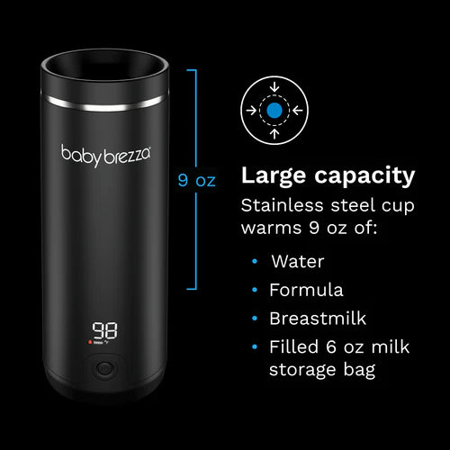 Baby Brezza Superfast Portable Bottle Warmer | Rechargeable Travel Milk Warmer for Breastmilk & Formula | Warms 67% Faster (3 Mins) | 4 Temp Settings & LED Display | USB-C Powered - MINIMEE KIDS