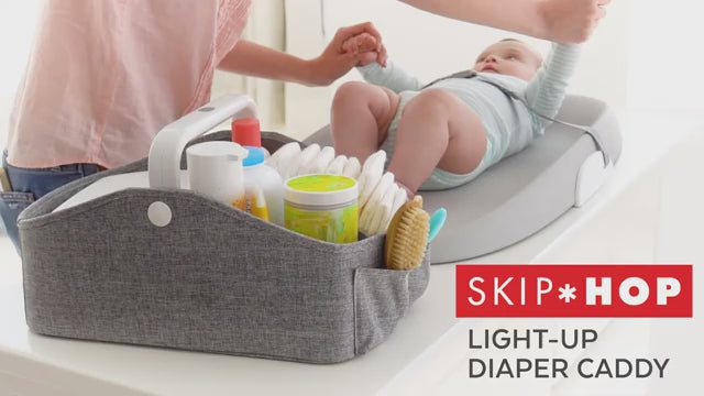 Skip Hop Light Up Diaper Caddy | Portable Organizer with Soft Light & Customizable Storage | Heather Grey