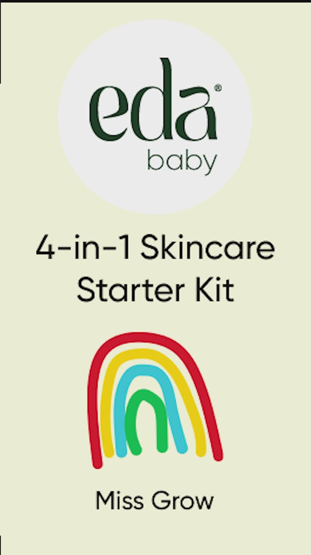 eda baby 4-in-1 Skincare Starter Kit | Gentle Baby Bath & Body Essentials for Soft, Nourished Skin | Trial Pack With Bath Oil, Shampoo, Lotion & Night Balm | Centella, Chamomile & Calendula Enriched