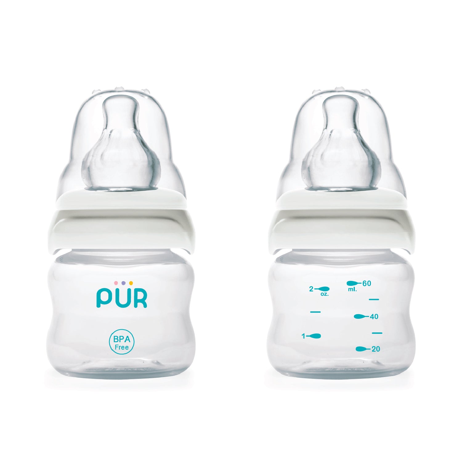 Pur Standard Neck Glass Feeding Bottle (60ml/2oz) | Anti-Colic Nipple with Air Valve for Newborns 0m+ | BPA-Free & Thermally Shock-Resistant