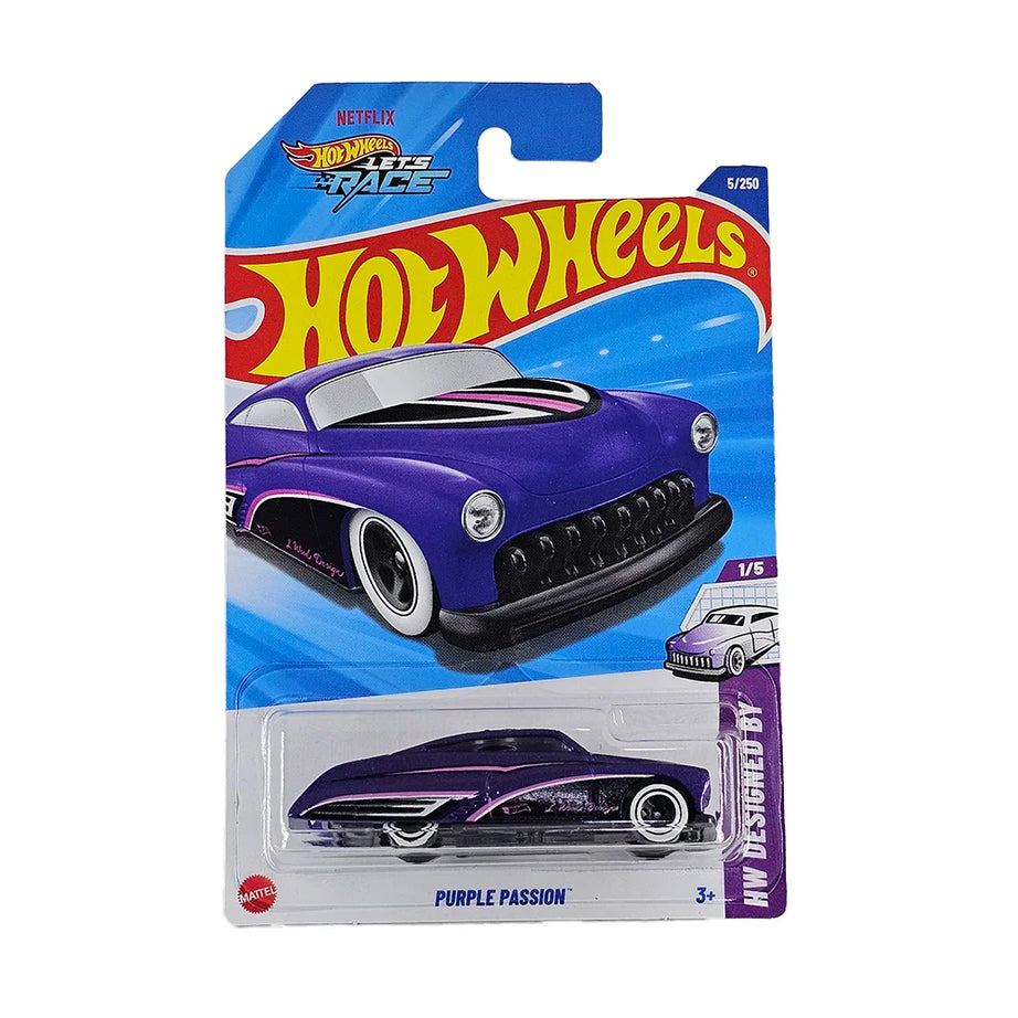 Hot Wheels Purple Passion Die-Cast Car - HW Designed By 1:64 Scale | Limited Edition 5/250 | Custom Classic Coupe 1/5 | Metallic Purple with Pink & Black Accents