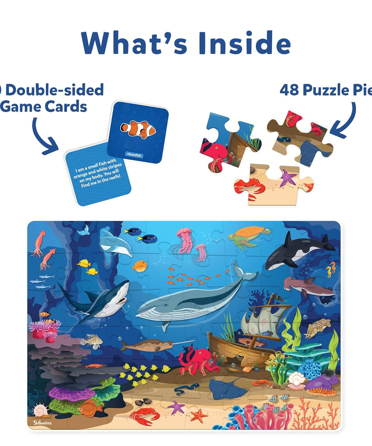 Skillmatics Piece & Play: Underwater Animals | Educational Floor Puzzle & Game for Kids Ages 3-7 | Develop Cognitive Skills with 48 Jumbo Pieces