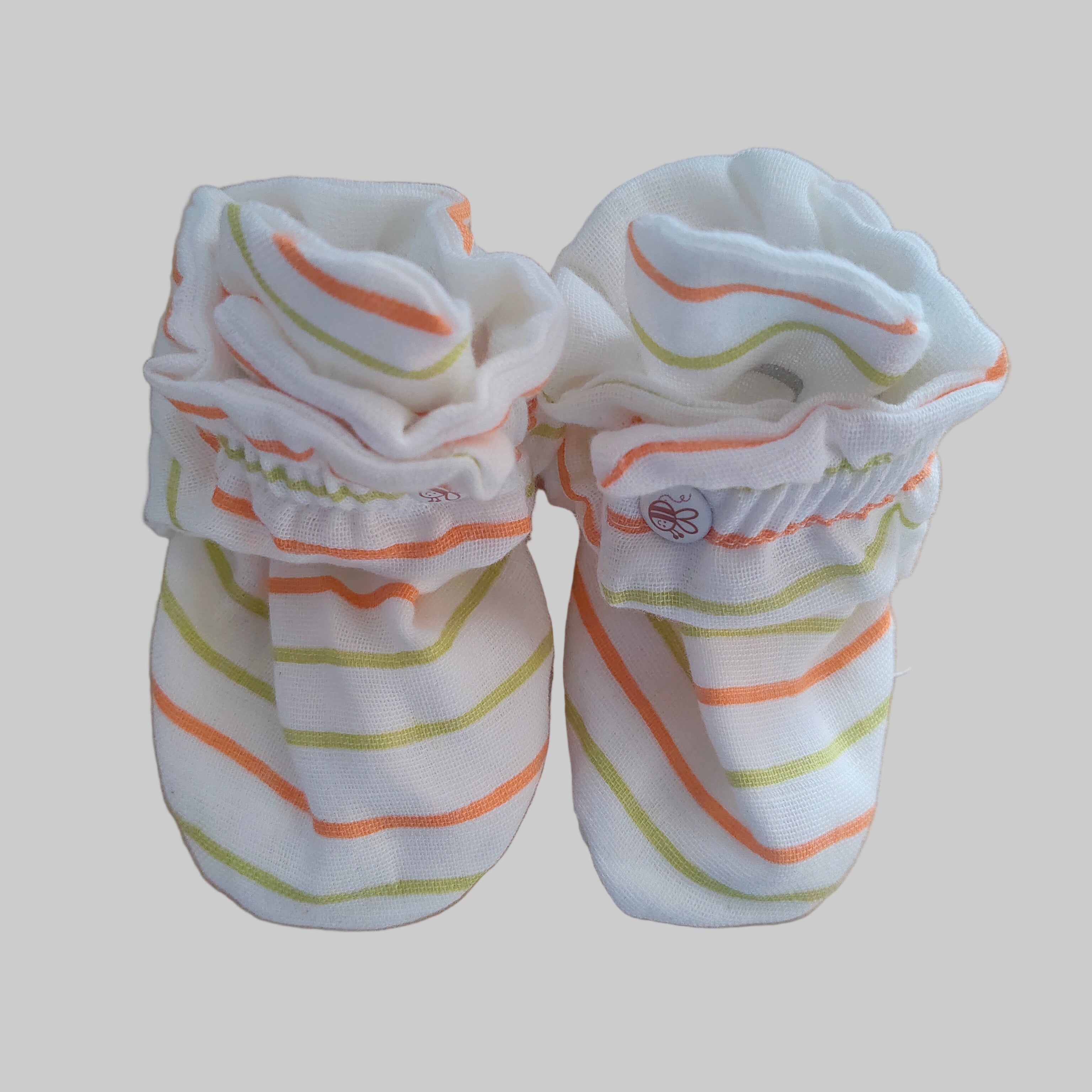 BeeLittle Solid Stripes Organic Muslin Booties (0-6 Months) – Ultra-Soft, Breathable & Lightweight Cotton Newborn Footwear for Boys & Girls
