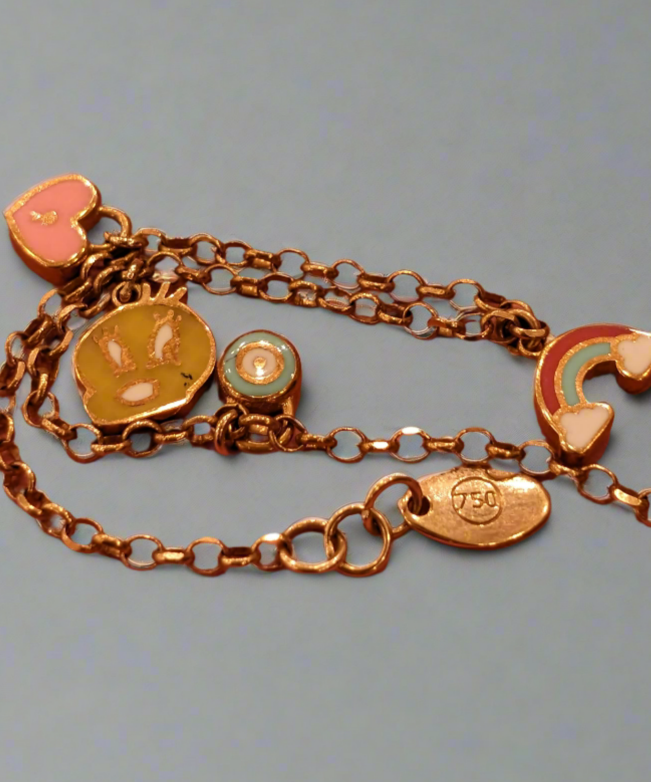 Evil Eye, Red Rainbow, Bunny and Pink Love Kids Charming Bracelet - 18k Gold