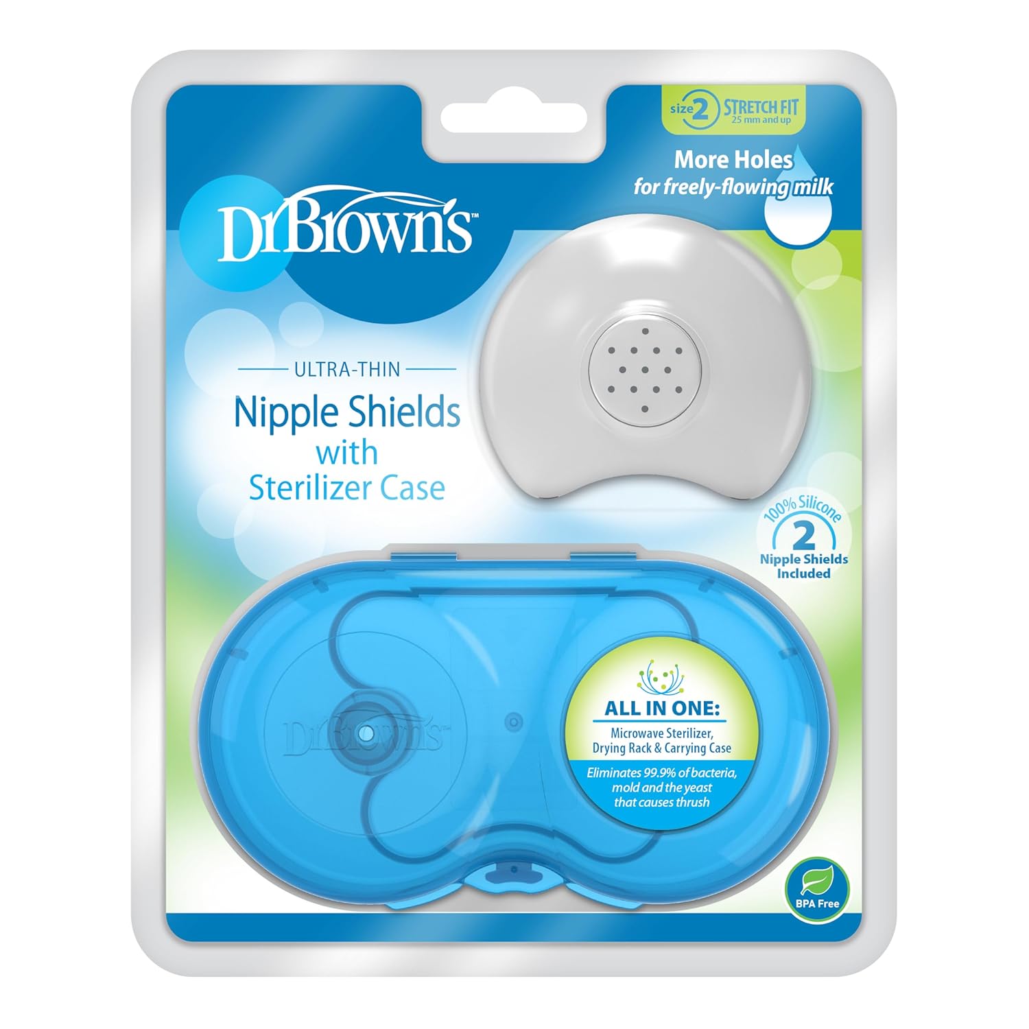Dr Brown's Ultra thin Nipple Shields With Sterilizer Case - Size 2 Stretch Fit 25mm & up