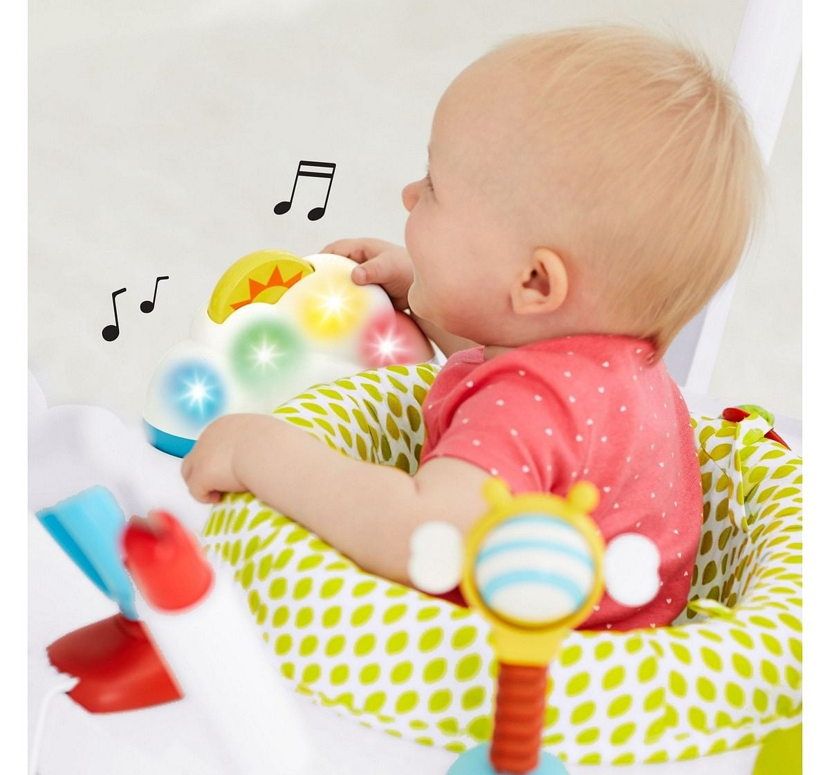 Skip Hop Explore & More Jumpscape Fold-Away Jumper with Light-Up Cloud Bounce Counter & 20+ Developmental Activities | Foldable Baby Activity Center | 360° Rotating Seat | JPMA Certified