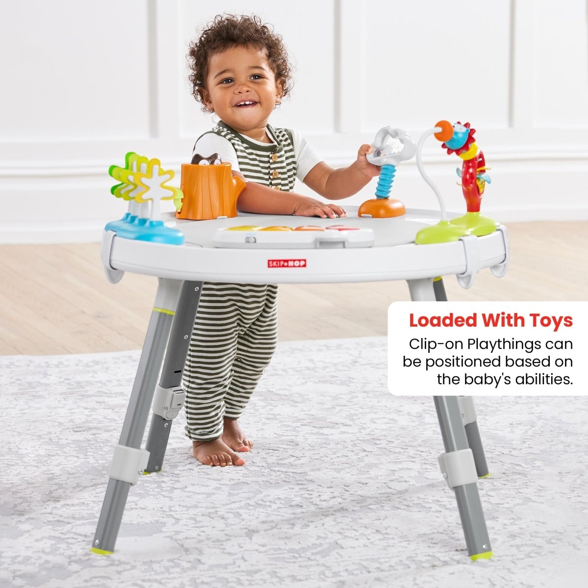 Skip Hop Silver Lining Cloud Baby’s View 3-Stage Activity Center | 25+ Developmental Activities | Sit, Swivel & Play to Table Mode | Light-Up Piano, Discovery Window | 4M+