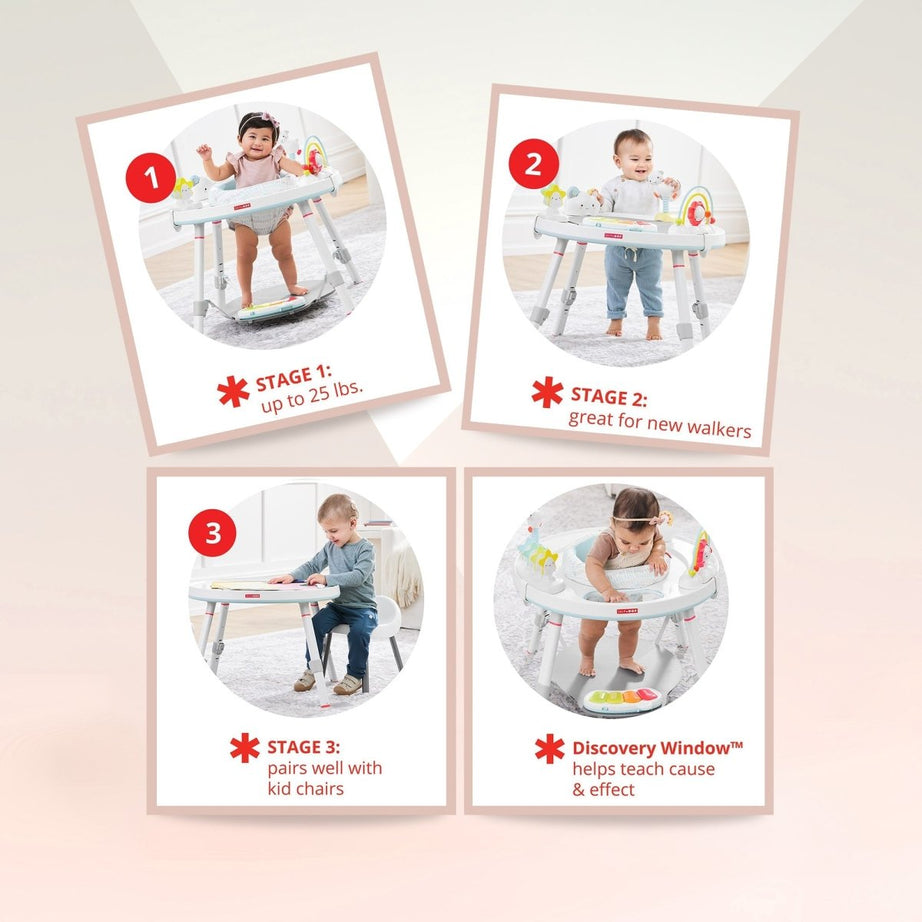 Skip Hop Silver Lining Cloud Baby’s View 3-Stage Activity Center | 25+ Developmental Activities | Sit, Swivel & Play to Table Mode | Light-Up Piano, Discovery Window | 4M+