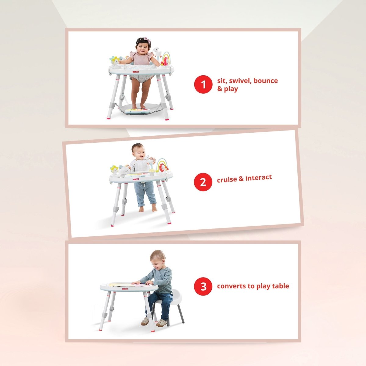 Skip Hop Silver Lining Cloud Baby’s View 3-Stage Activity Center | 25+ Developmental Activities | Sit, Swivel & Play to Table Mode | Light-Up Piano, Discovery Window | 4M+