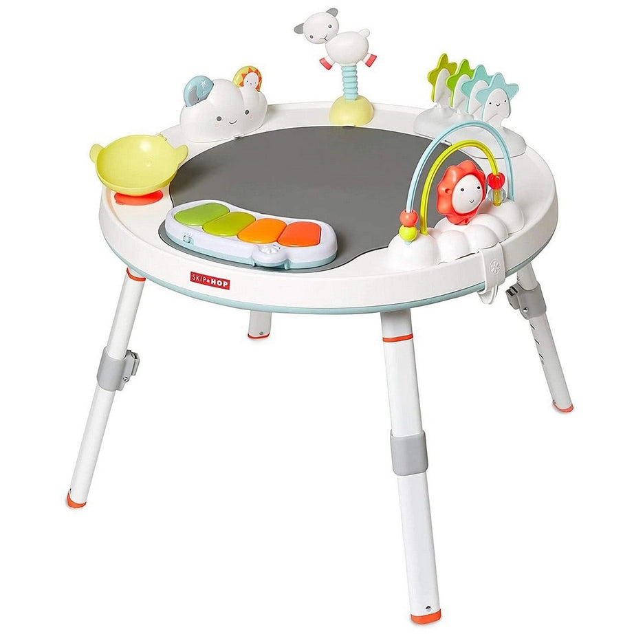 Skip Hop Silver Lining Cloud Baby’s View 3-Stage Activity Center | 25+ Developmental Activities | Sit, Swivel & Play to Table Mode | Light-Up Piano, Discovery Window | 4M+