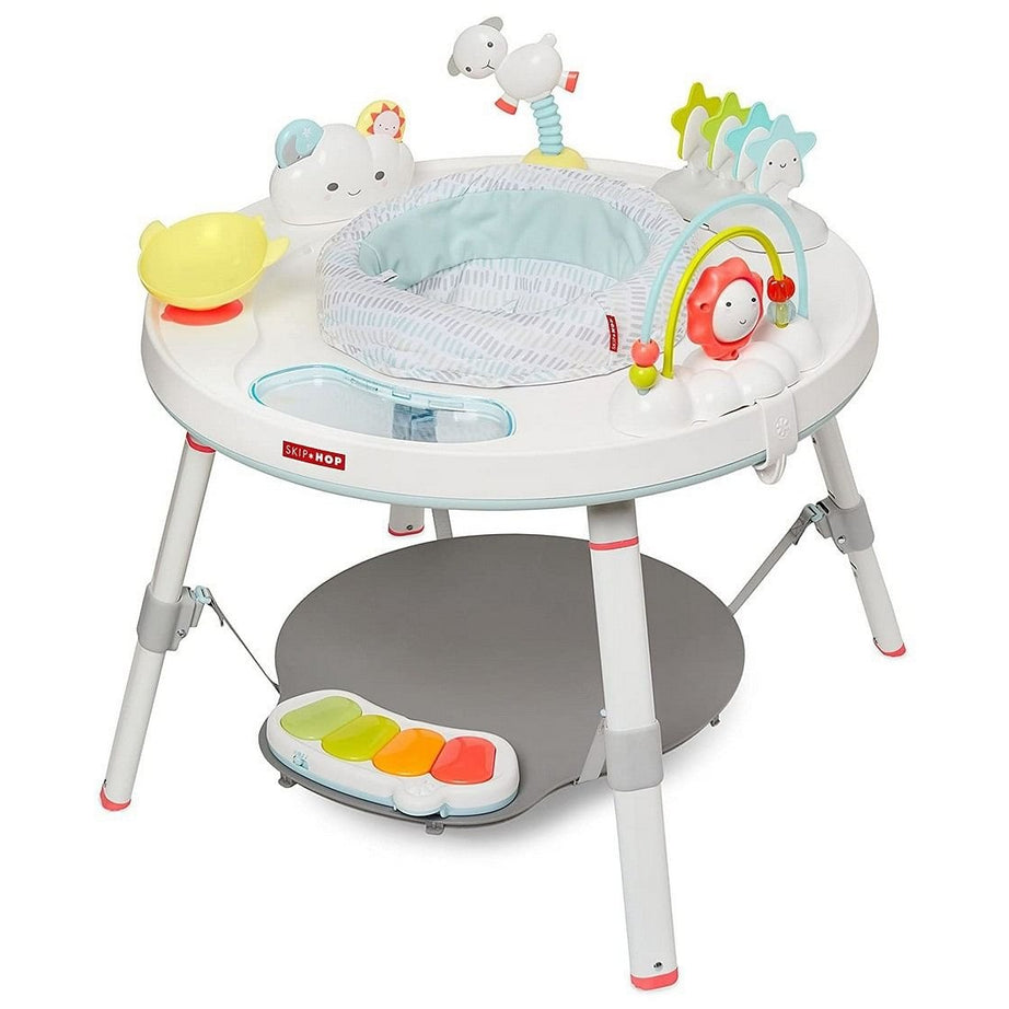 Skip Hop Silver Lining Cloud Baby’s View 3-Stage Activity Center | 25+ Developmental Activities | Sit, Swivel & Play to Table Mode | Light-Up Piano, Discovery Window | 4M+
