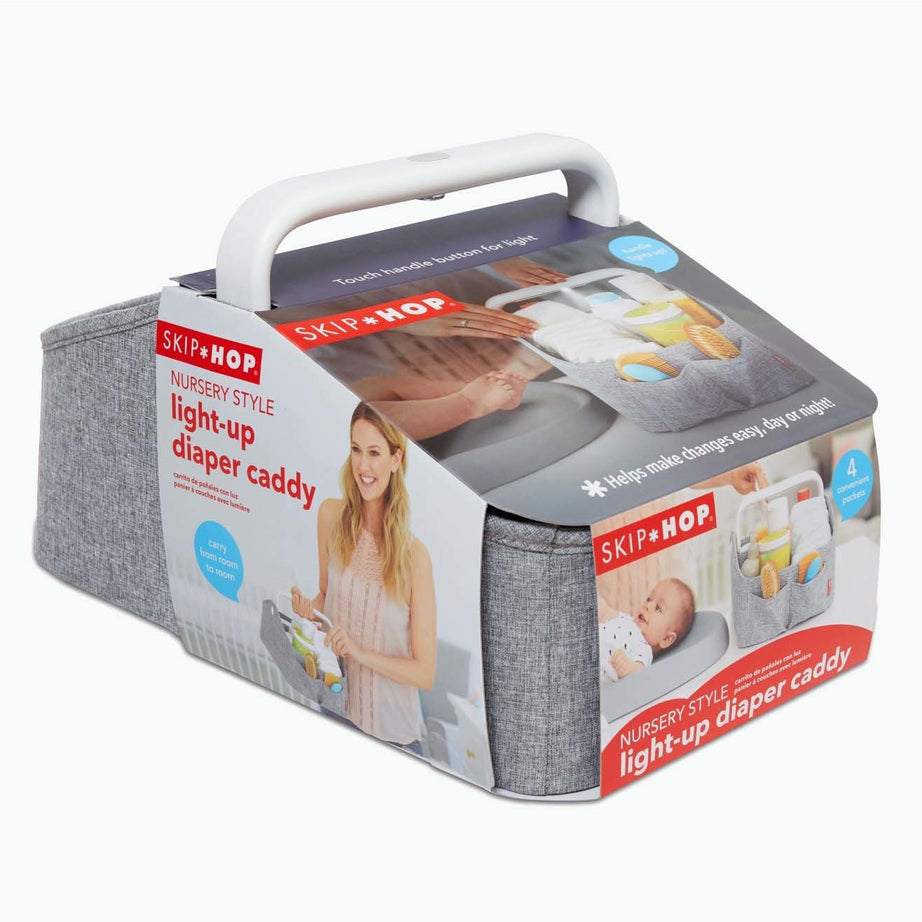 Skip Hop Light Up Diaper Caddy | Portable Organizer with Soft Light & Customizable Storage | Heather Grey