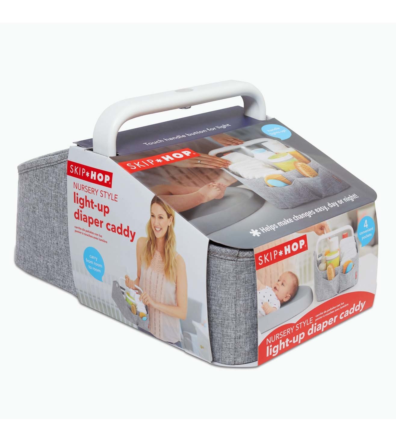Skip Hop Light Up Diaper Caddy | Portable Organizer with Soft Light & Customizable Storage | Heather Grey