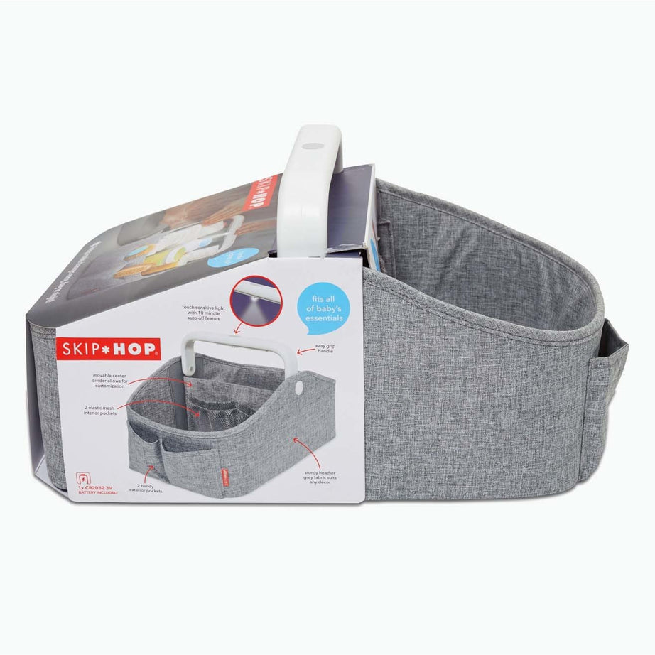 Skip Hop Light Up Diaper Caddy | Portable Organizer with Soft Light & Customizable Storage | Heather Grey
