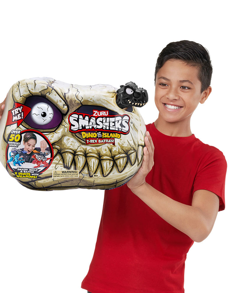 Zuru Smashers Dino Island T-Rex Battles! for 3+ Years | 52 Piece Dino Set | Smash, Build, & Battle with 2 Dinos & Weapons