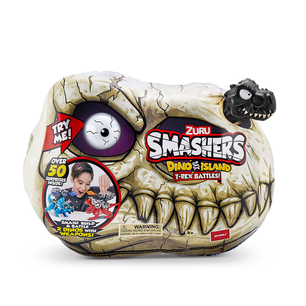 Zuru Smashers Dino Island T-Rex Battles! for 3+ Years | 52 Piece Dino Set | Smash, Build, & Battle with 2 Dinos & Weapons