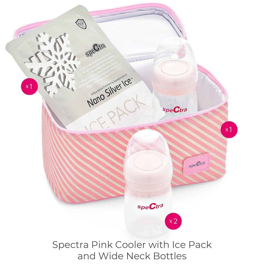 Spectra Cooler Kit – Insulated Breast Milk Storage Bag with Zipper Closure & Carry Handle | Holds Up to 6 Bottles | Includes Ice Pack & 2 BPA-Free 160ml Bottles