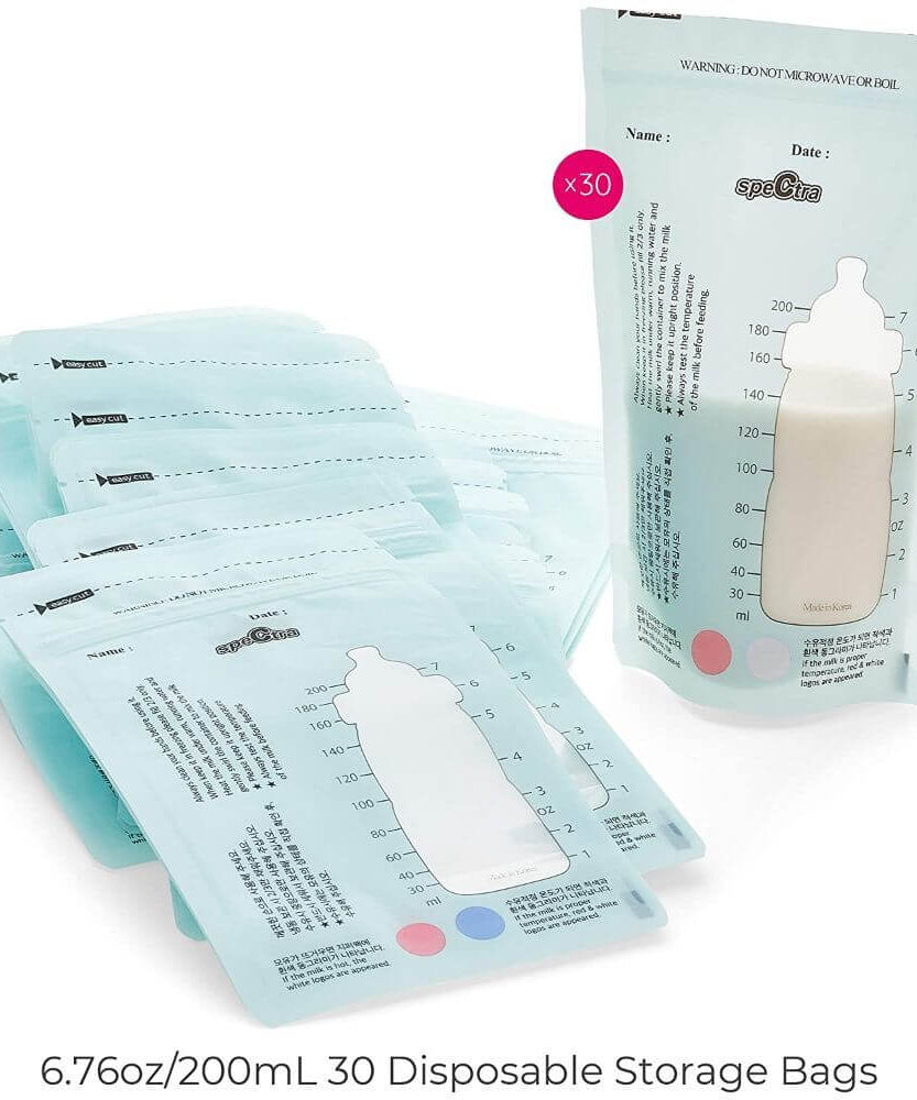 Spectra Disposable Breast Milk Storage Bags – Pre-Sterilized, BPA-Free, Double-Lined, Self-Standing with Temperature Control Guide | 200ml, 30 Pcs - MINIMEE KIDS