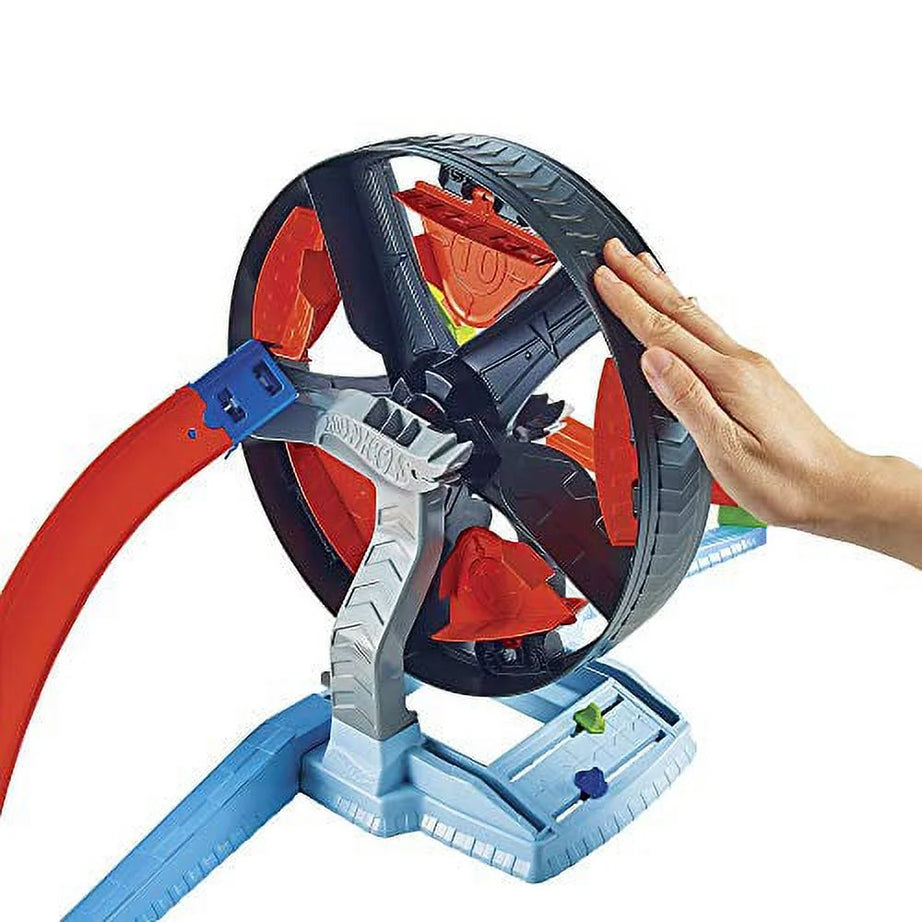 Hot Wheels Stunt Tracks Spinwheel Challenge Playset with High-Speed Launcher, Spinning Ferris Wheel Stunt & 1 Hot Wheels Car for Kids 5+ Years | GJM77