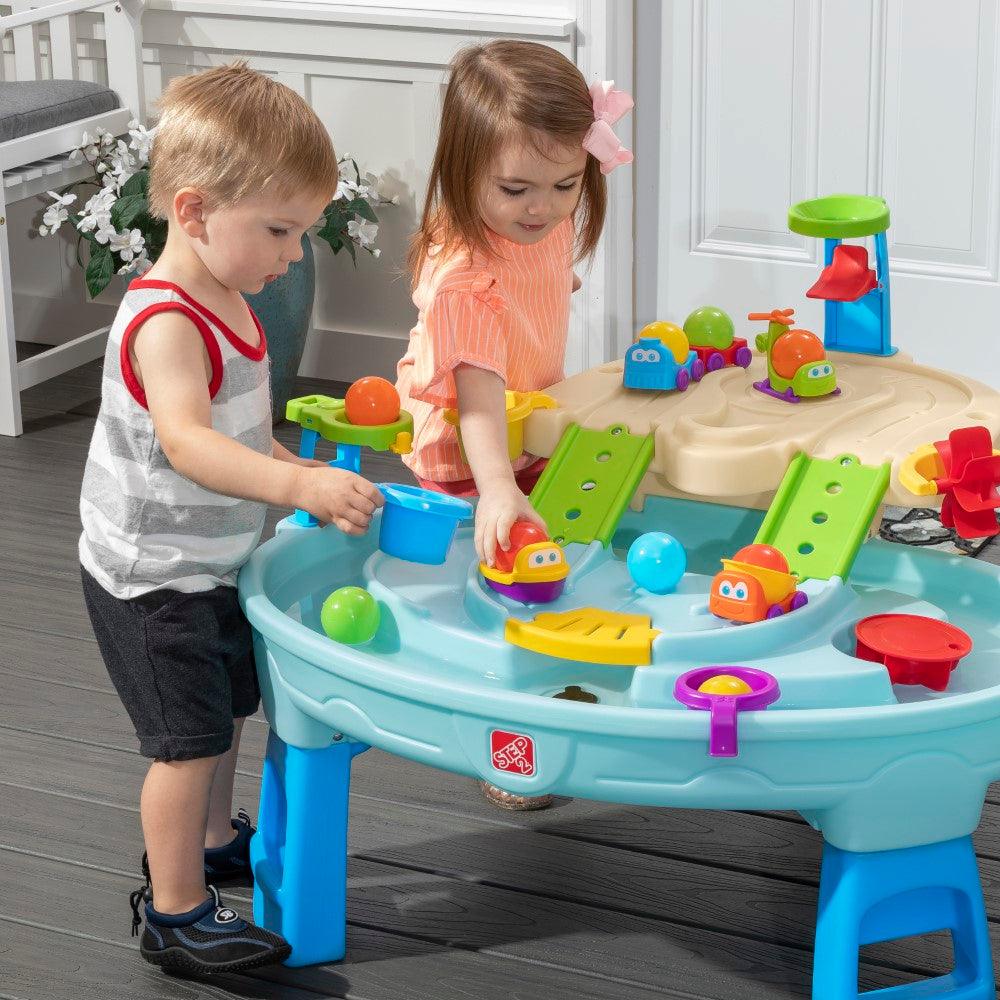 Step2 Ball Buddies Adventure Center Water Table - Two-Tier Water Play Table with Dump Truck, Train, Boat & Helicopter Toys | 22-Piece Accessory Set | For Toddlers 2+ Years | Outdoor Sensory STEM Activity Table - MINIMEE KIDS