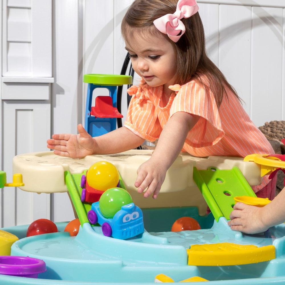 Step2 Ball Buddies Adventure Center Water Table - Two-Tier Water Play Table with Dump Truck, Train, Boat & Helicopter Toys | 22-Piece Accessory Set | For Toddlers 2+ Years | Outdoor Sensory STEM Activity Table - MINIMEE KIDS