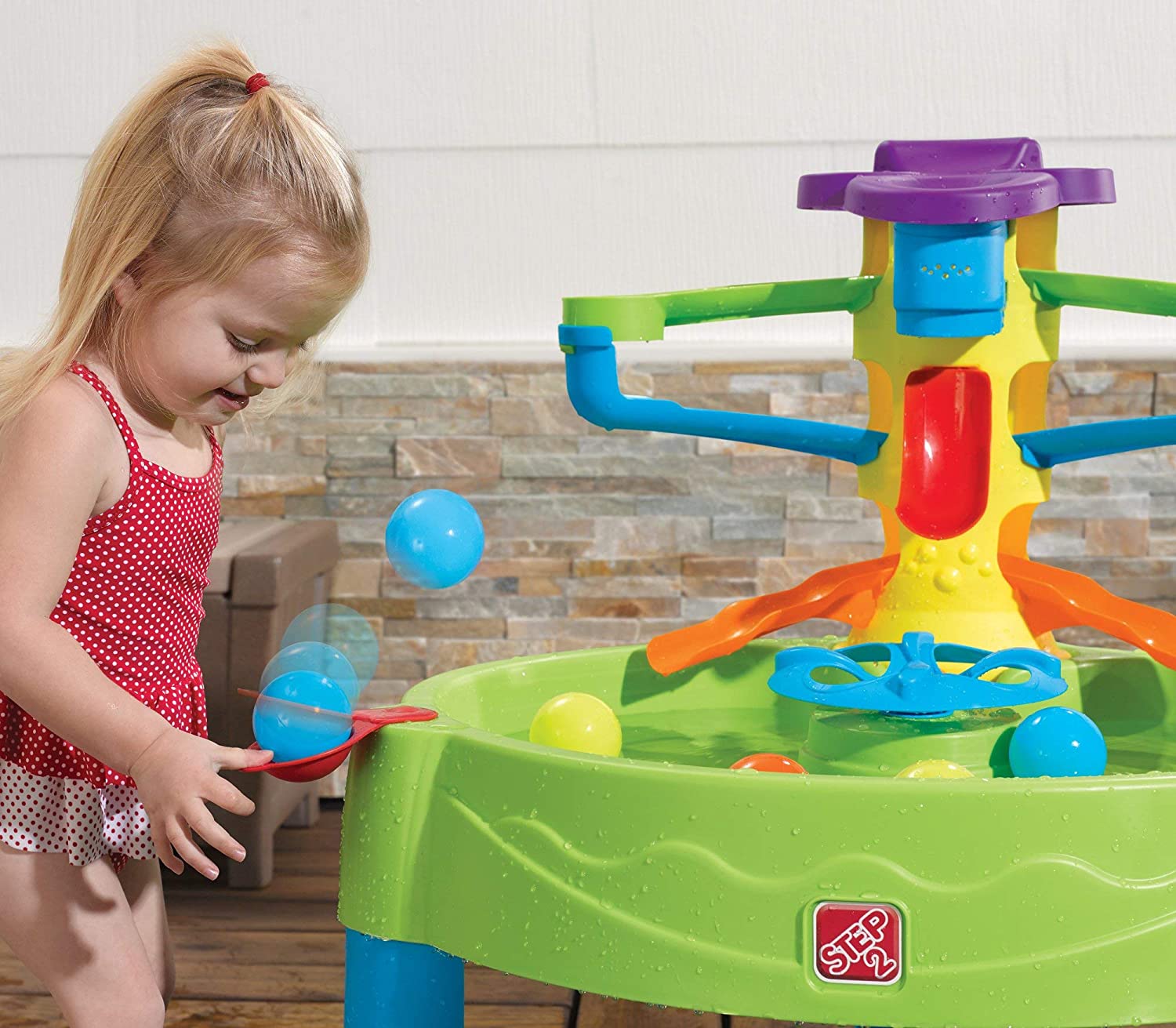 Step2 Busy Ball Play Table - Sand & Water Sensory Activity Center with 10 Balls & Flippers | Indoor & Outdoor Toddler Water Table with Ramps & Chute - MINIMEE KIDS