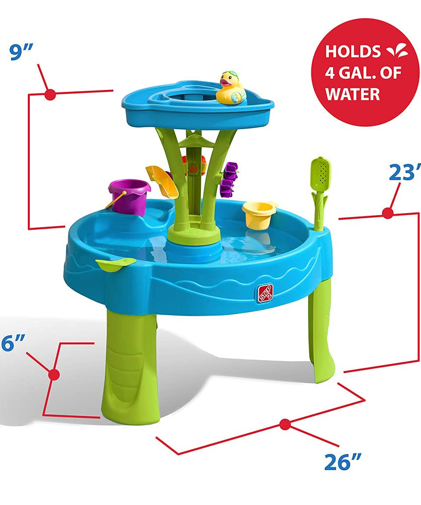 Step2 Summer Showers Splash Tower Water Table | Double-Tier Kids Outdoor Water Table with 8-Pc Water Toy Accessory Set | Rain Shower Splash & Play Station | Age 2+ Years - MINIMEE KIDS