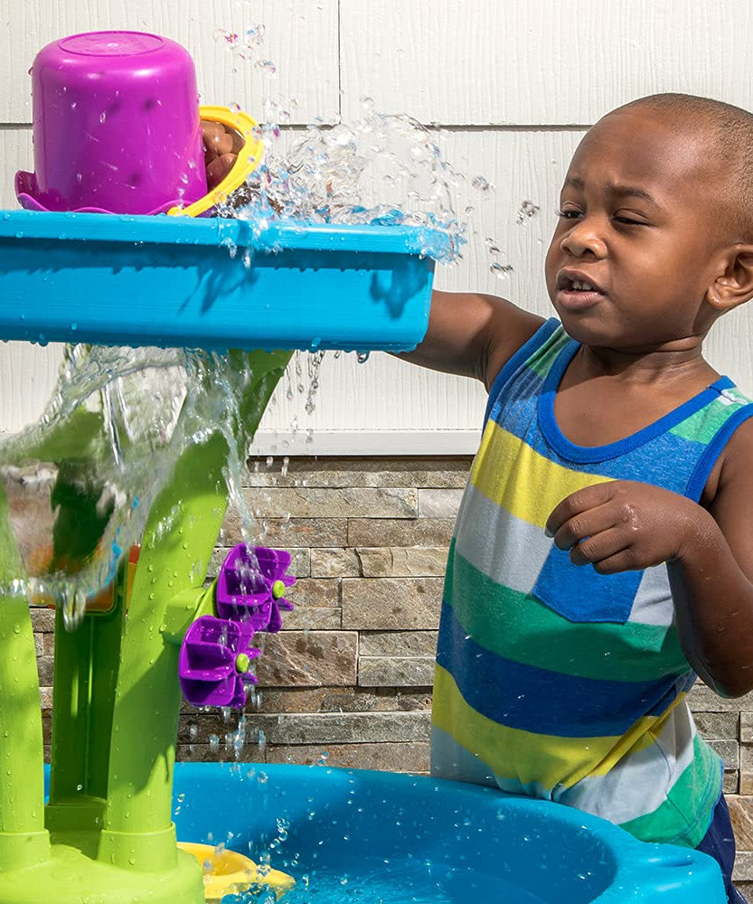 Step2 Summer Showers Splash Tower Water Table | Double-Tier Kids Outdoor Water Table with 8-Pc Water Toy Accessory Set | Rain Shower Splash & Play Station | Age 2+ Years - MINIMEE KIDS