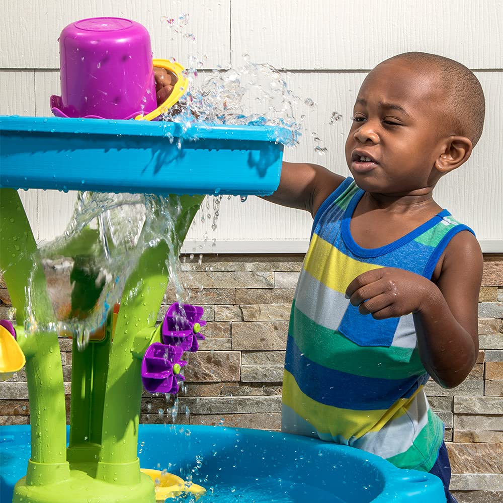 Step2 Summer Showers Splash Tower Water Table | Double-Tier Kids Outdoor Water Table with 8-Pc Water Toy Accessory Set | Rain Shower Splash & Play Station | Age 2+ Years - MINIMEE KIDS