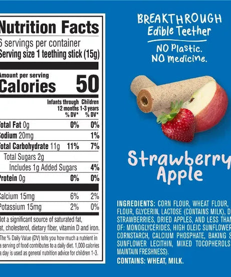 Gerber Snacks for Gerber Snacks for Baby Soothe 'n' Chew Teething Sticks - Strawberry Apple | 6+ Months | 6 Individually Wrapped Sticks | 90g | Gentle on Teething Gums