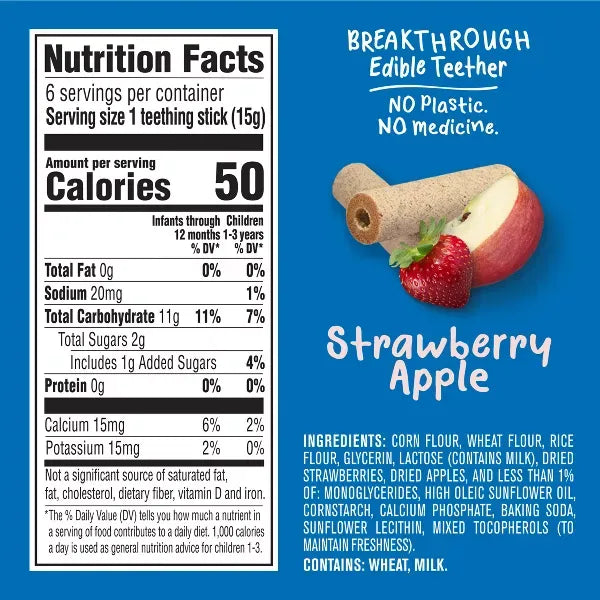 Gerber Snacks for Gerber Snacks for Baby Soothe 'n' Chew Teething Sticks - Strawberry Apple | 6+ Months | 6 Individually Wrapped Sticks | 90g | Gentle on Teething Gums